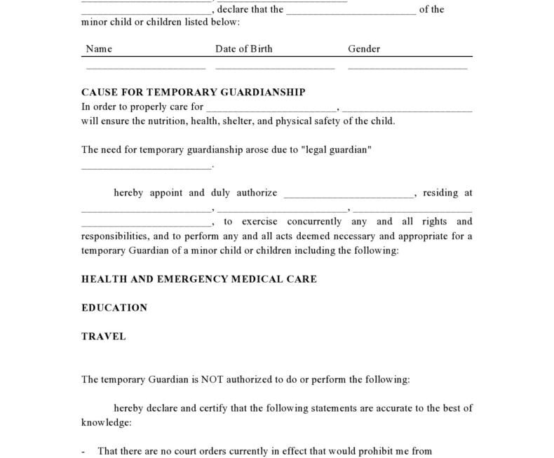 40 Printable Temporary Guardianship Forms All States