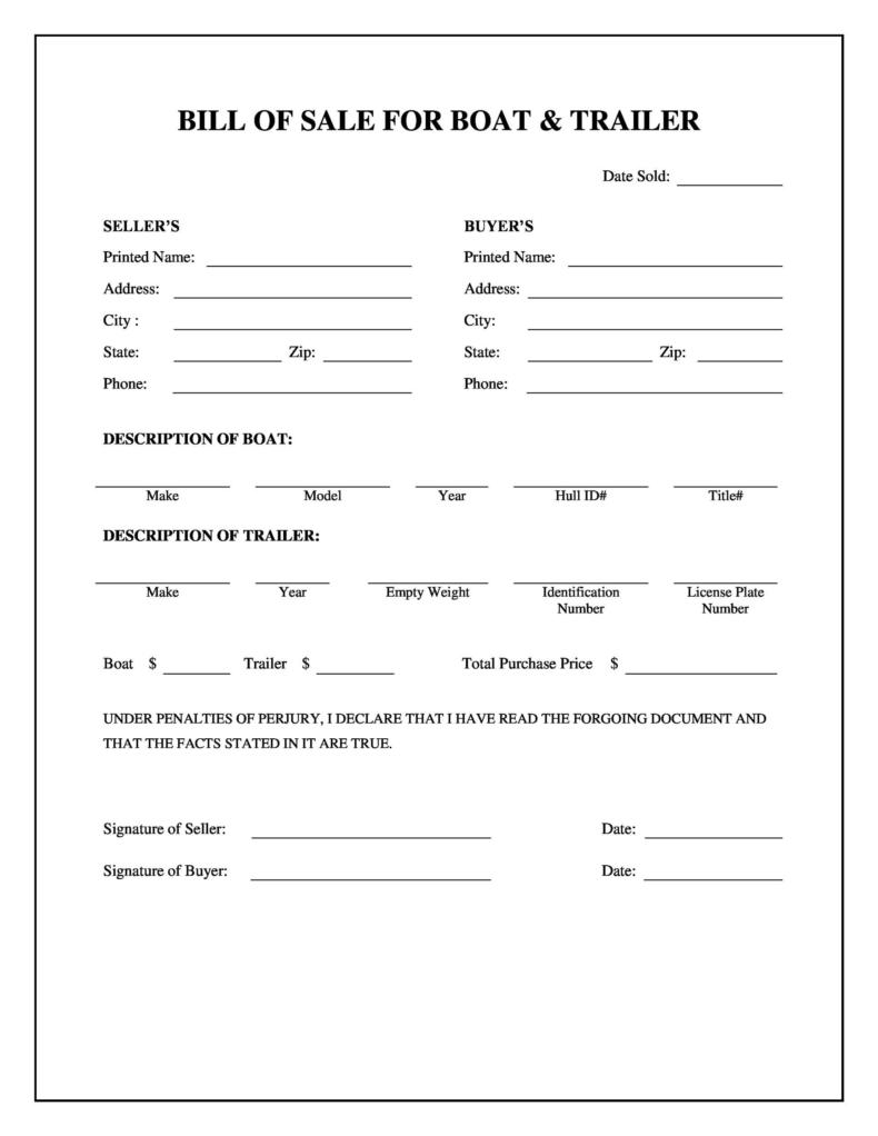 Blank Printable Bill Of Sale Template Blank Printable Bill Of Sale Template