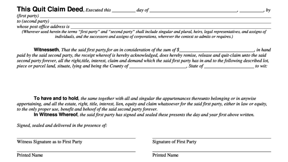 46 Free Quit Claim Deed Forms Templates TemplateLab