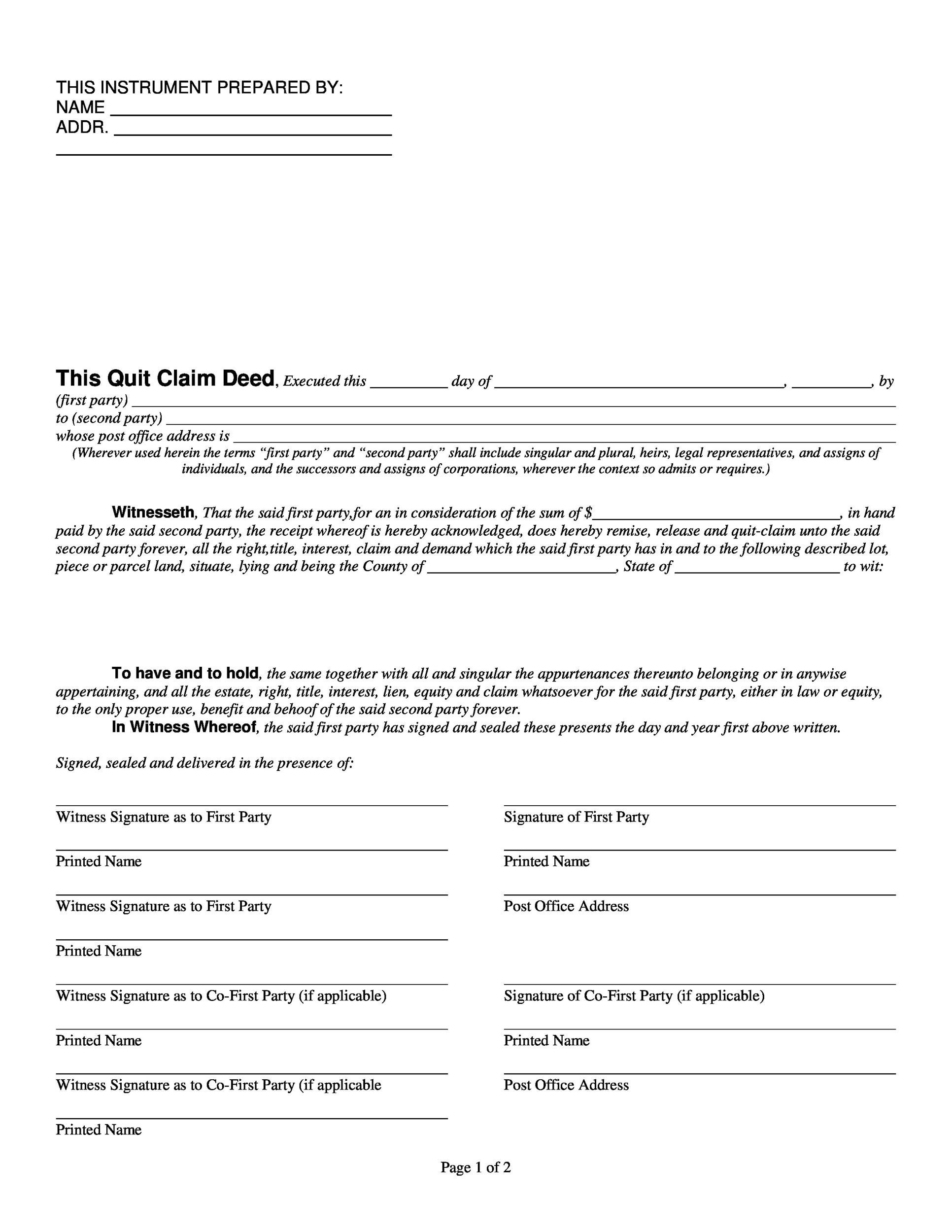 46 Free Quit Claim Deed Forms Templates TemplateLab 46 Free Quit Claim Deed Forms Templates TemplateLab