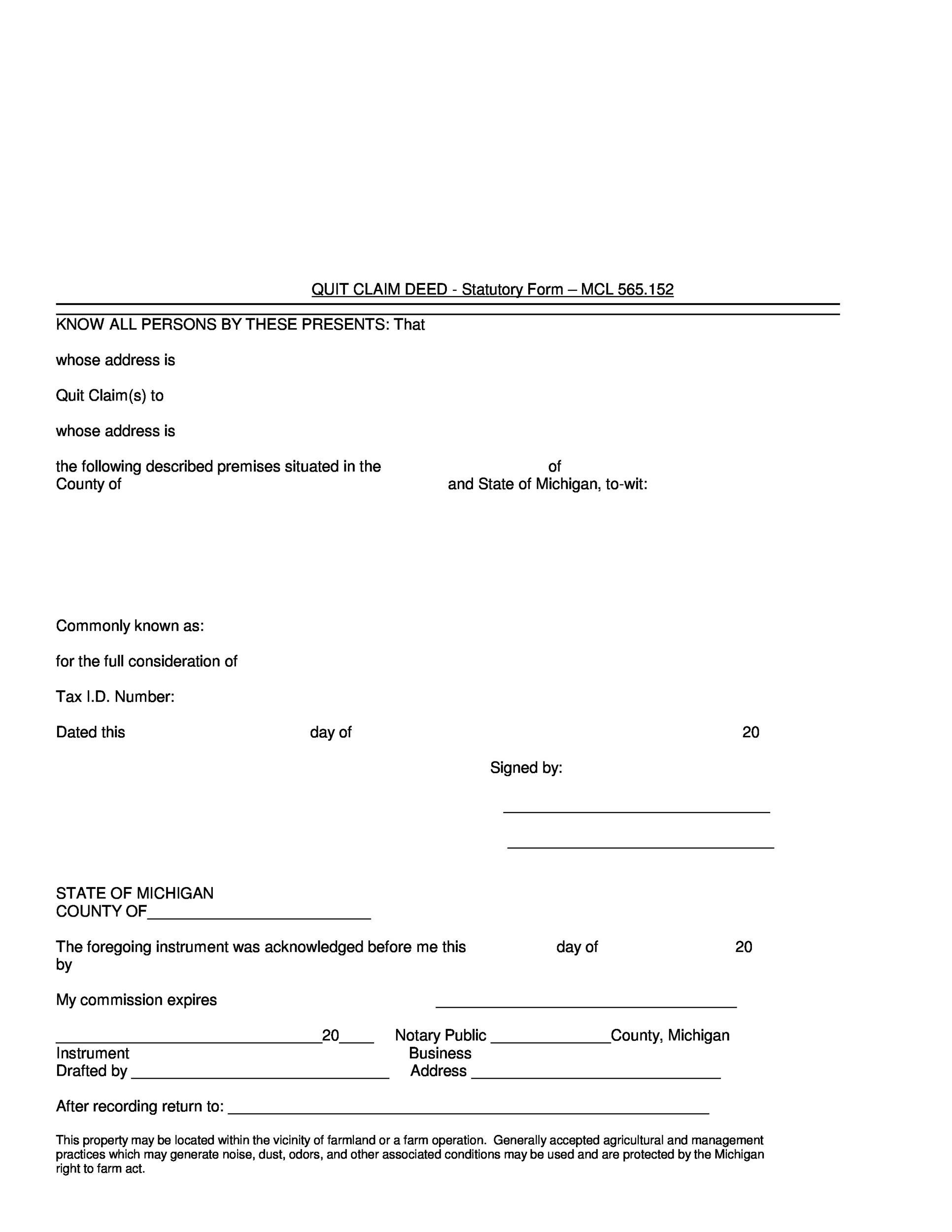 Free Printable Blank Quit Claim Deed Form Free Printable Blank Quit Claim Deed Form