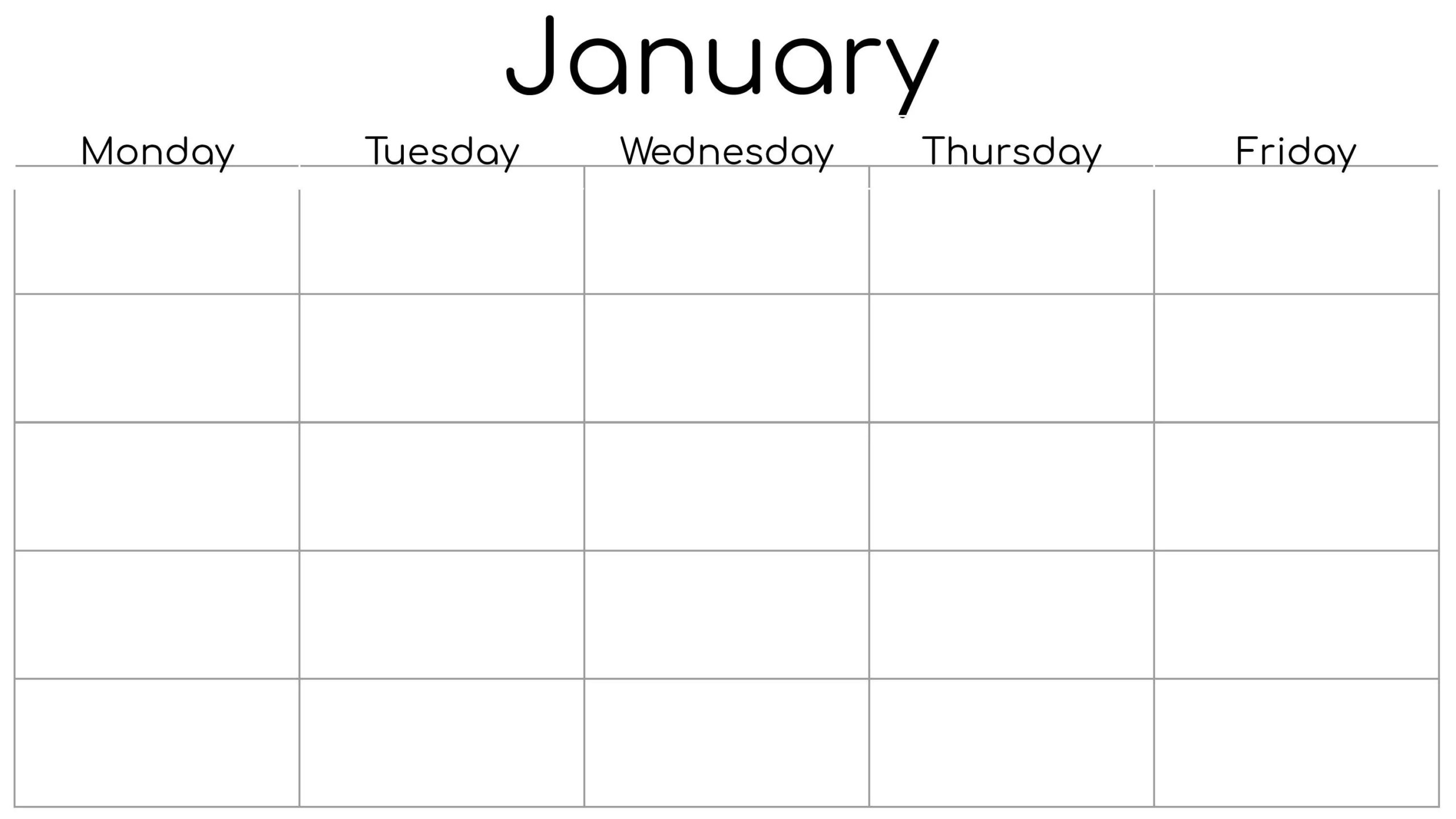 Printable Blank 5 Day Monthly Calendar Printable Blank 5 Day Monthly Calendar