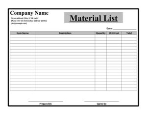 55 Free Printable Material List Templates MS Excel PDF ExcelSHE 55 Free Printable Material List Templates MS Excel PDF ExcelSHE