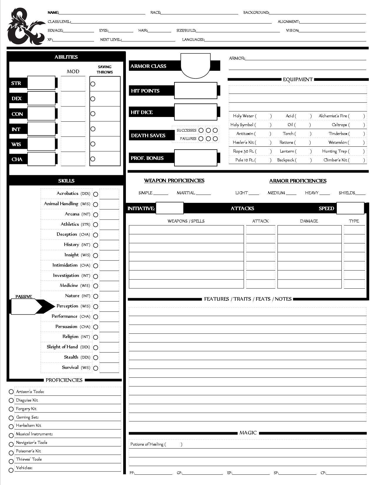5Th Edition Dnd Character Sheet Template Content Calendar Template