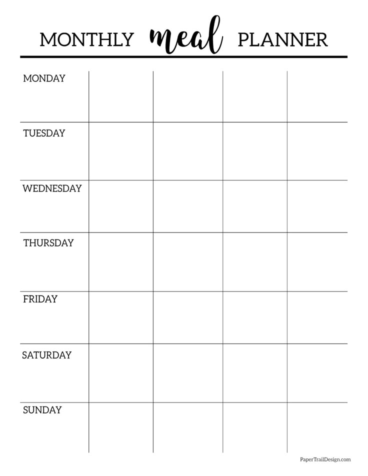 A Printable Meal Planner For The Month