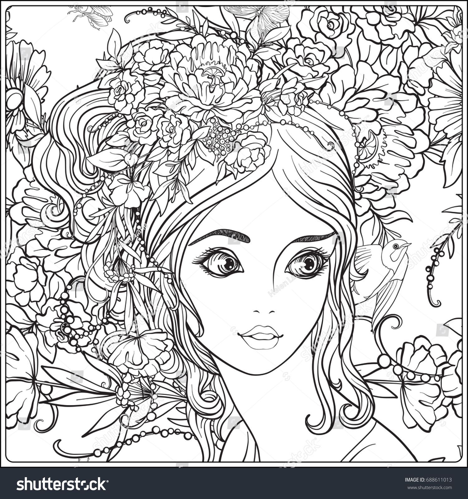 A Young Beautiful Girl With A Wreath Of Flowers On Her Head Adult A Young Beautiful Girl With A Wreath Of Flowers On Her Head Adult