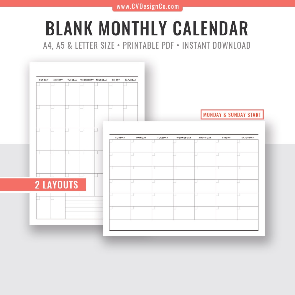 A5 Calendar Printable Monthly Calendar Diary Word A5 File Te