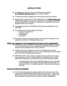 Printable / Blank Science Fair Abstract Report - Printable Free Templates