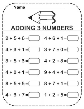 Adding Three Numbers Worksheets By Nulu Press TPT