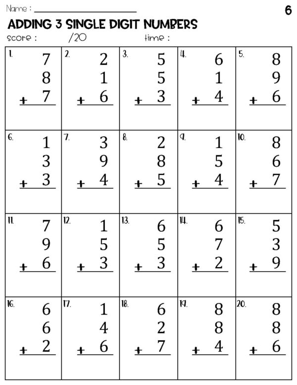 Blank Add 3 Together Printable Worksheets