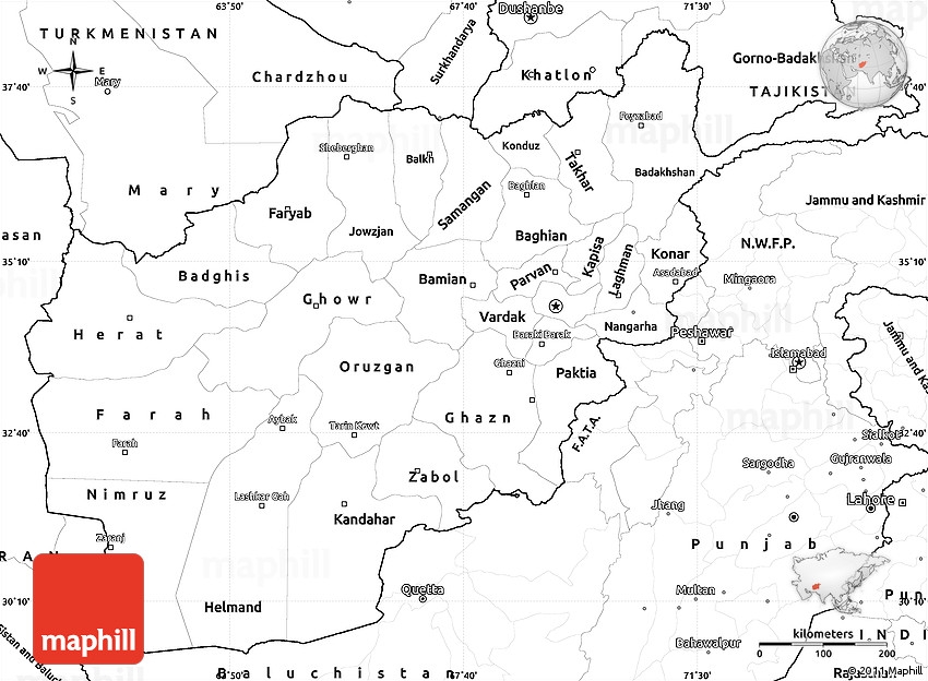 Blank Physical Map Of Afghanistan Printable