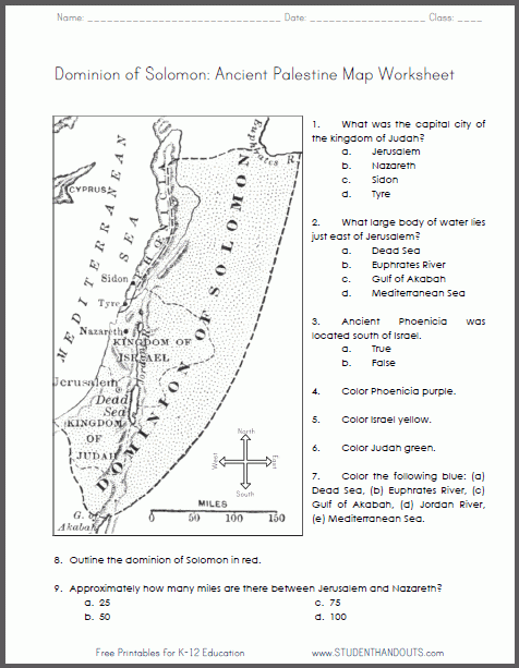 Ancient Israel Palestine Map Worksheet Student Handouts
