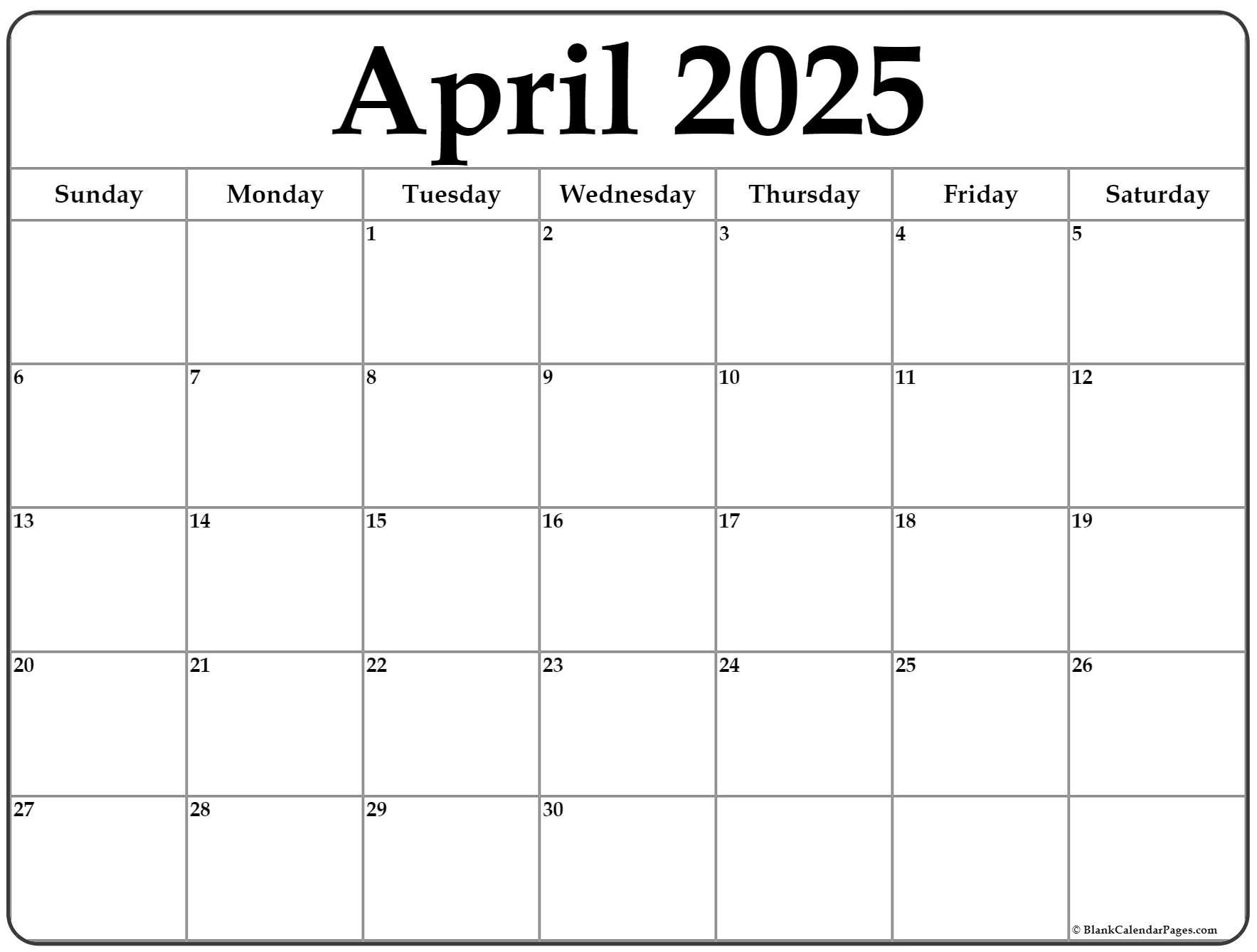 April 2025 Calendar Free Printable Calendars April 2025 Calendar Free Printable Calendars
