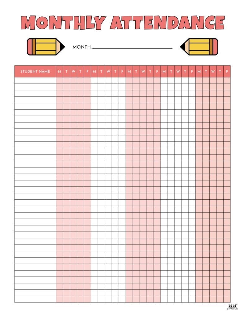 Attendance Sheets 50 Free Printables Artofit Attendance Sheets 50 Free Printables Artofit