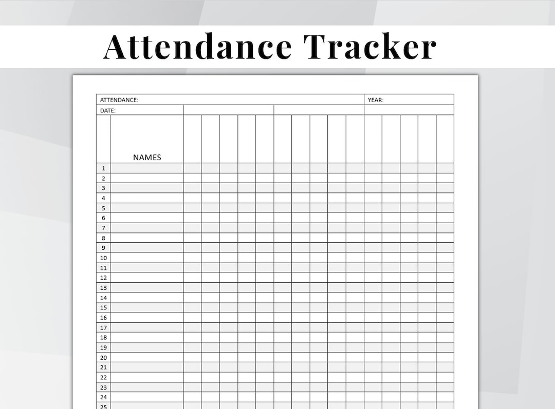 Attendance Tracker Editable Attendance Sheet Template Printable 