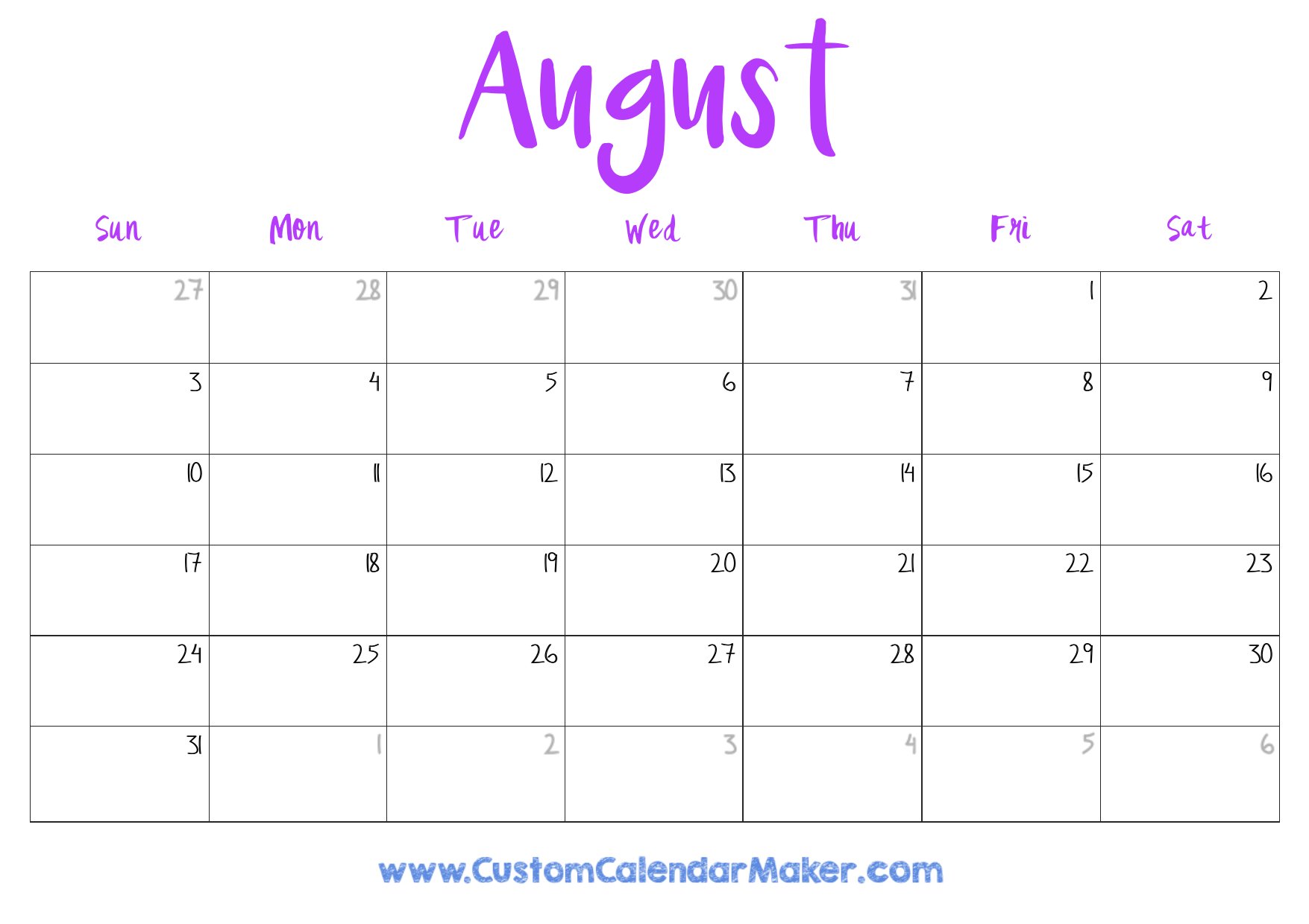 August 2025 Blank Calendar Page 2025 Blank Calendar Download Your 