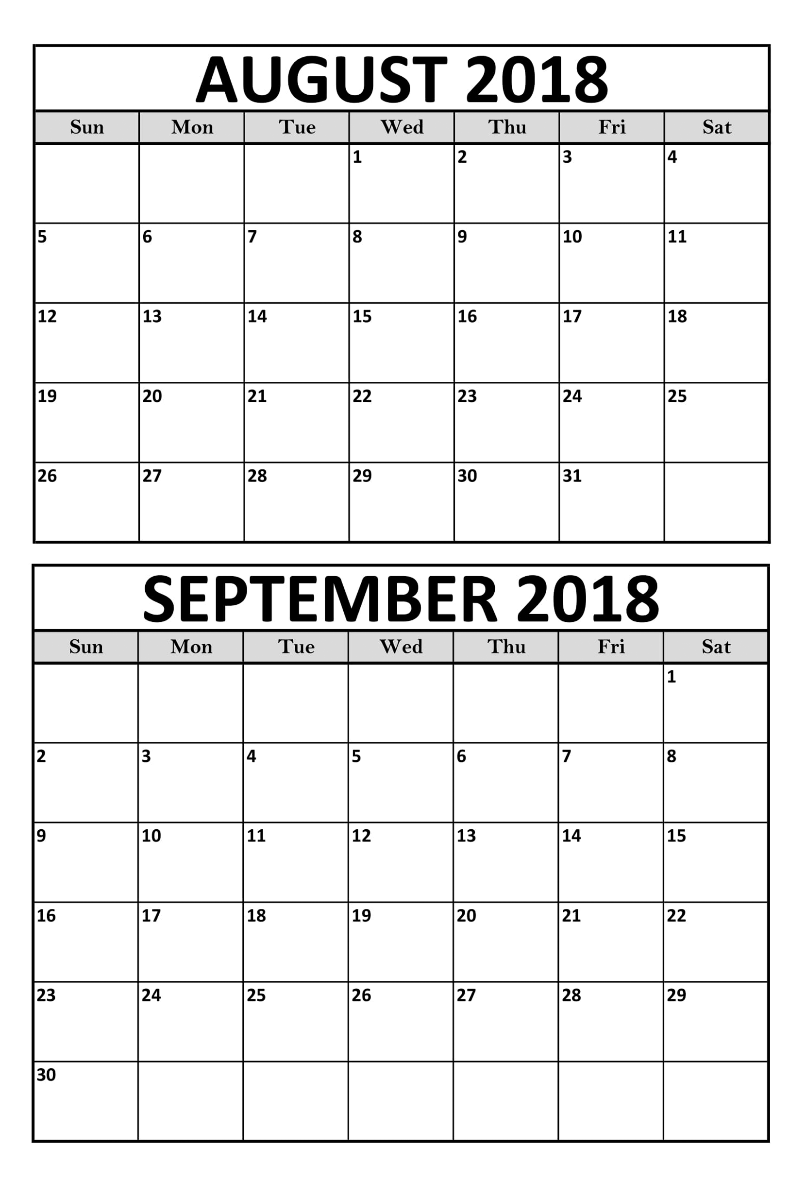 August September 2018 Calendar Printable Template Calendar Word August September 2018 Calendar Printable Template Calendar Word
