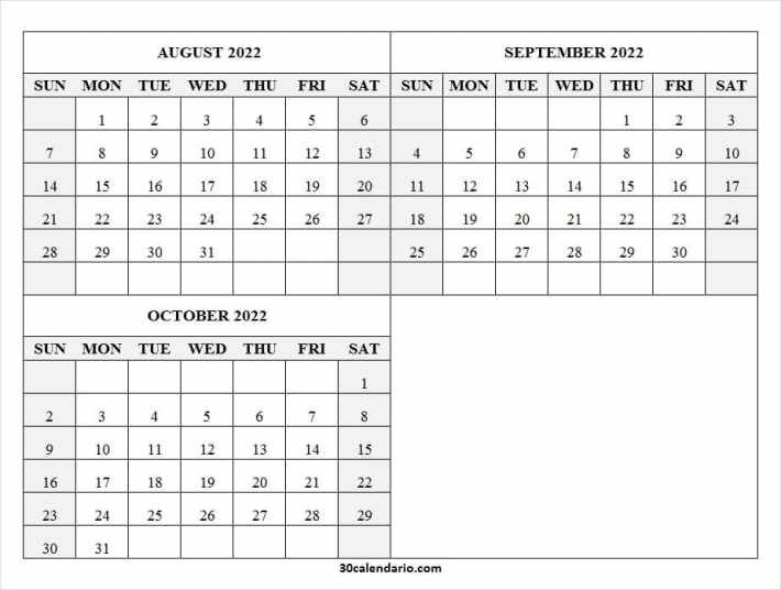 August September October 2022 Calendar Blank Calendar Printable In August September October 2022 Calendar Blank Calendar Printable In