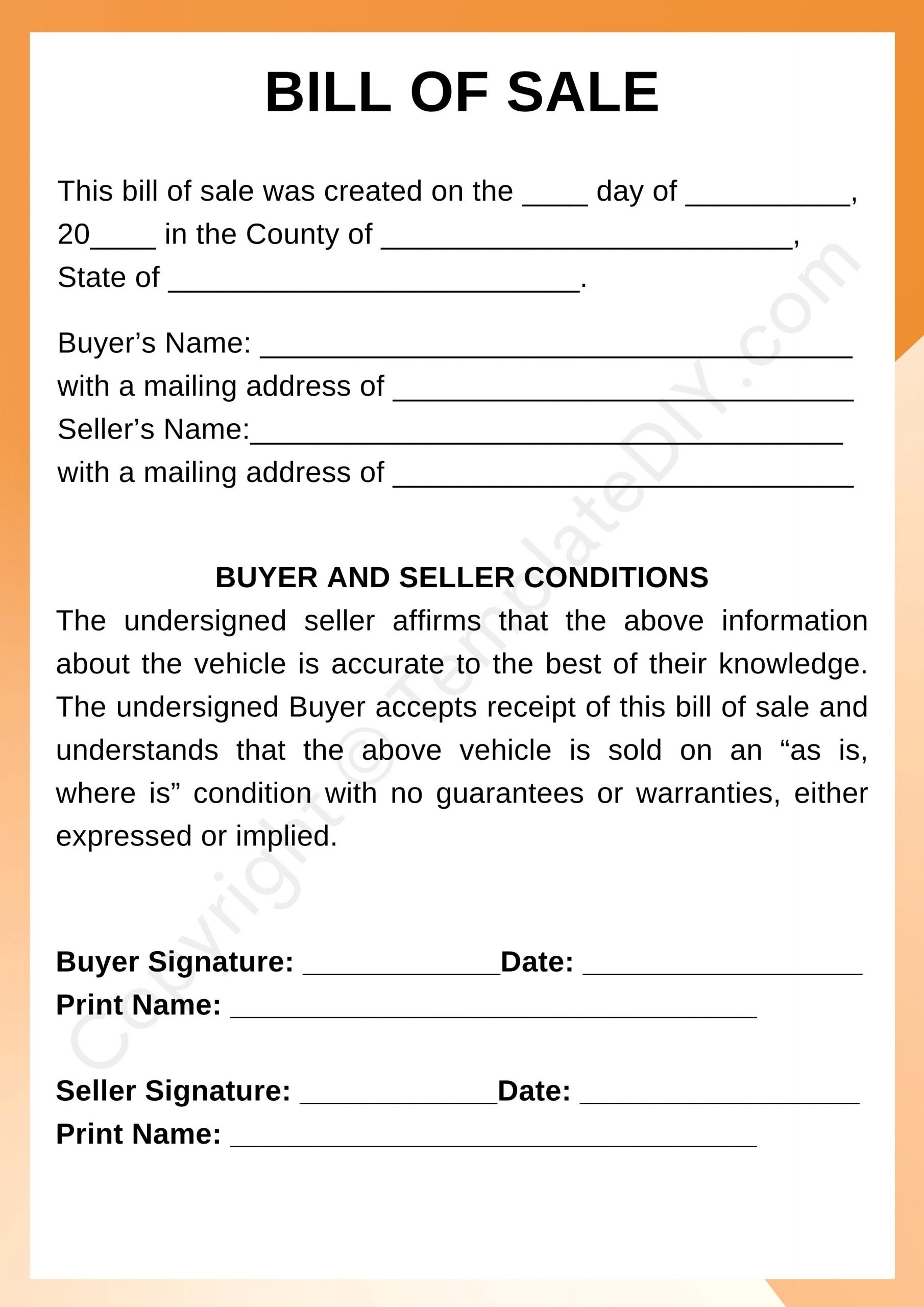 Basic Bill Of Sale Blank Printable Form Template In PDF Word Basic Bill Of Sale Blank Printable Form Template In PDF Word