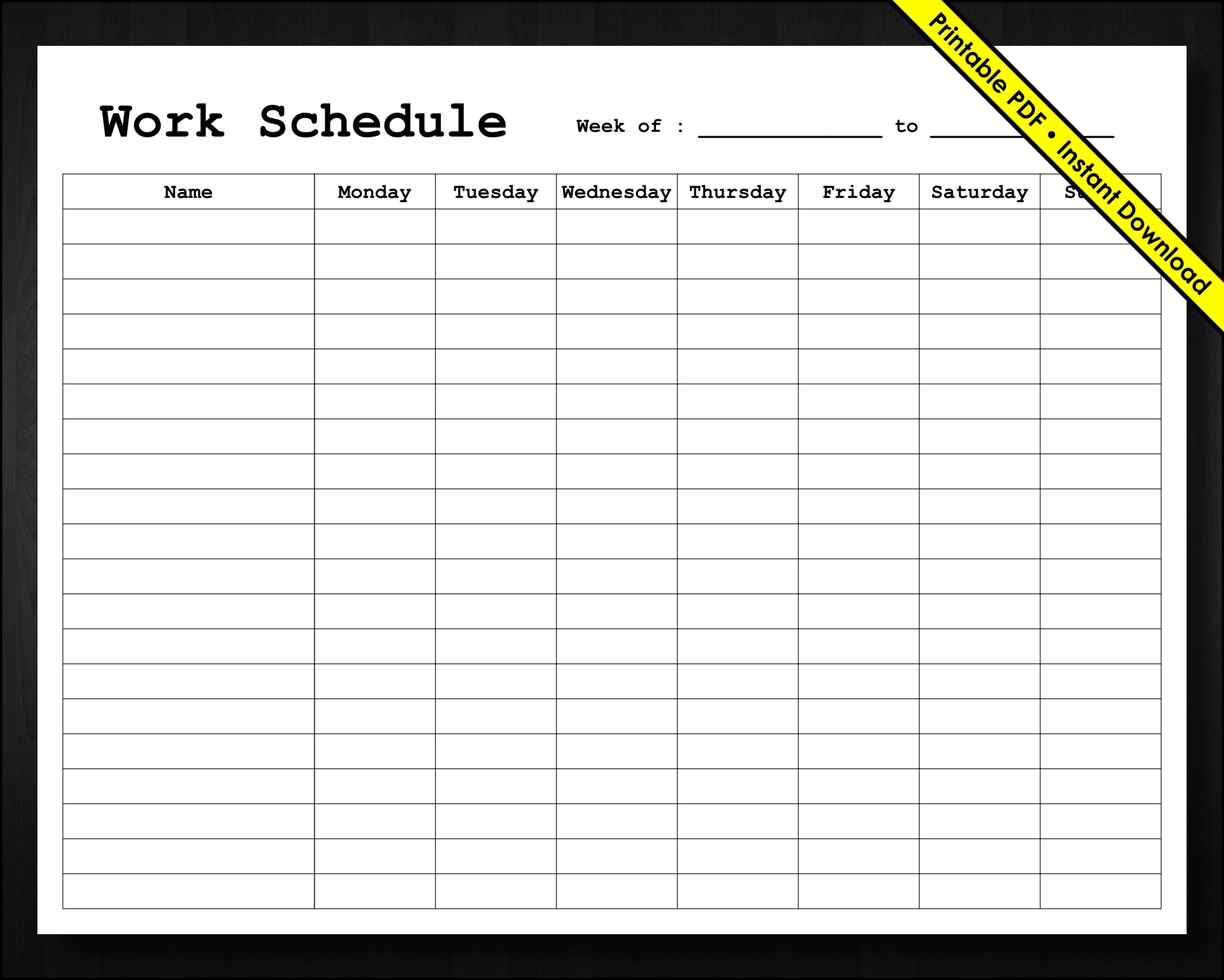 Weekly Work Schedule Blank Form Printable Weekly Work Schedule Blank Form Printable