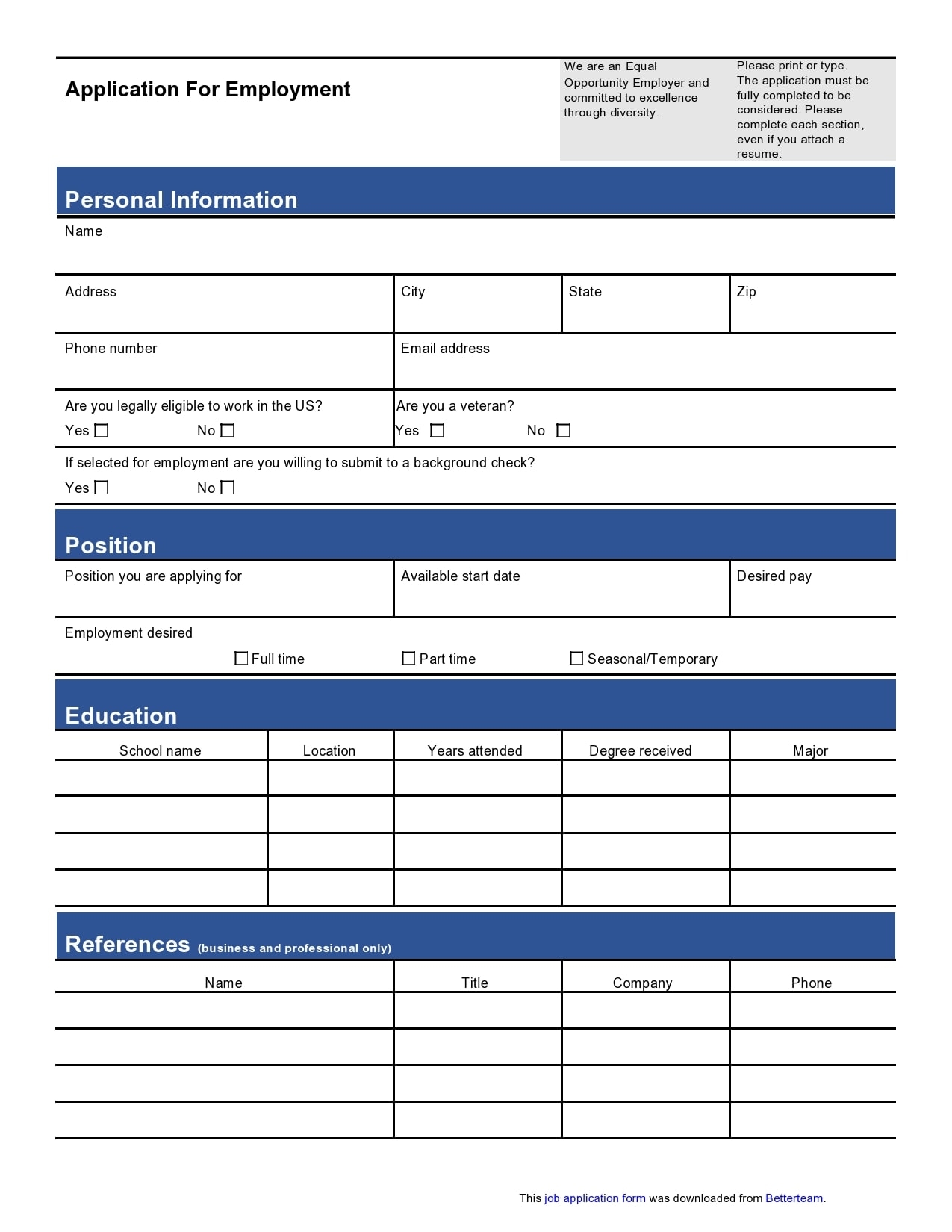 Free Printable Blank Applications For Employment Free Printable Blank Applications For Employment