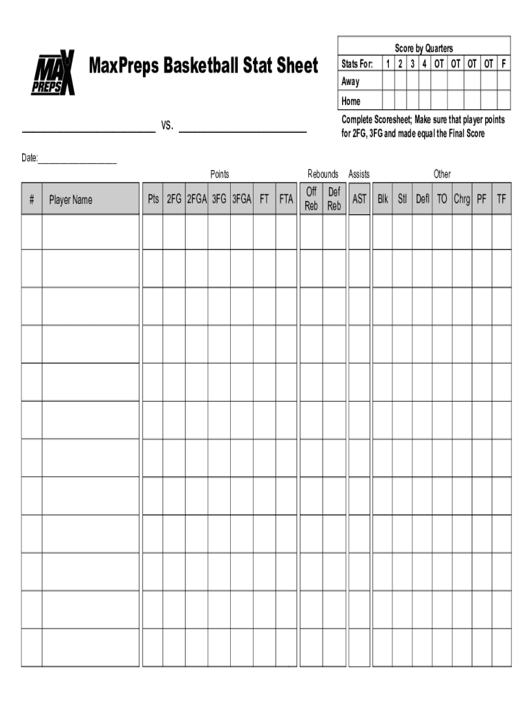 Basketball Stat Sheet Template