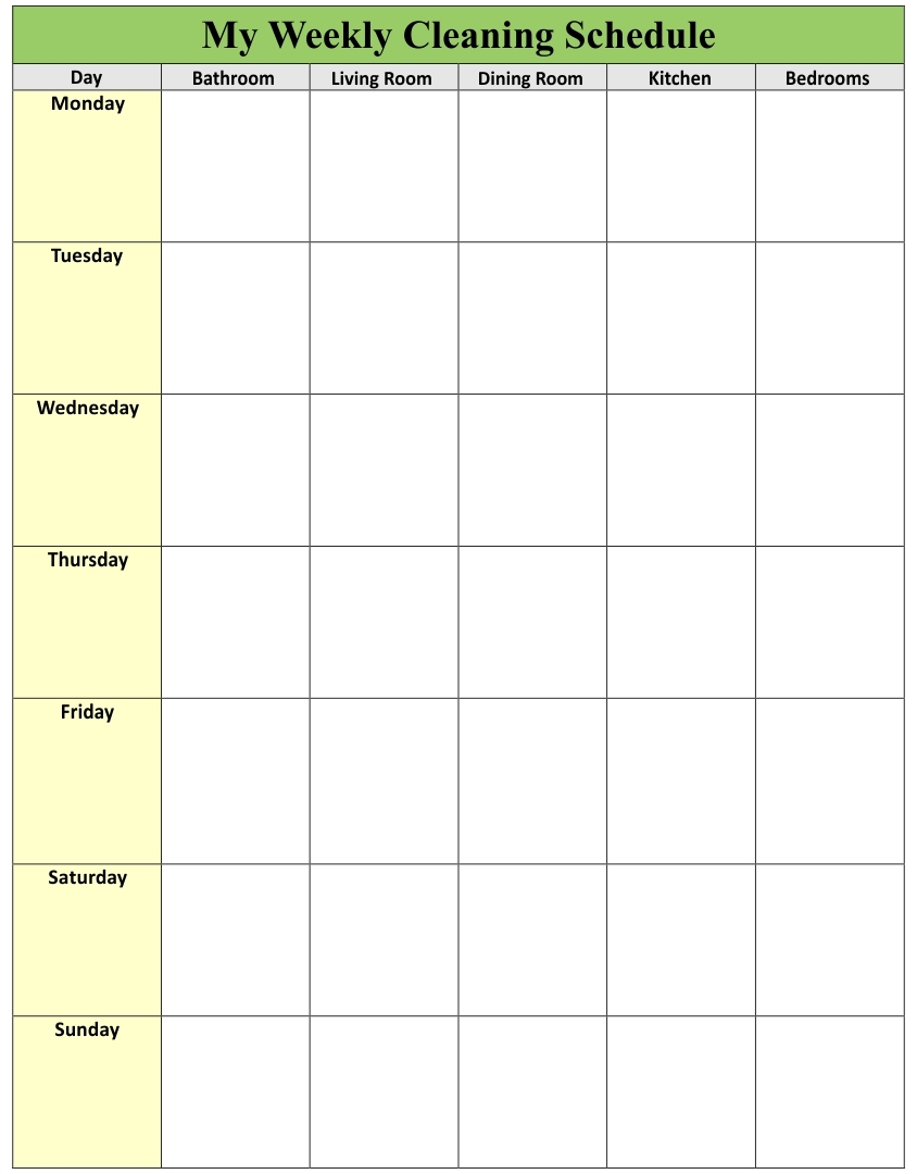 Blank Printable Shower Time Chart Free