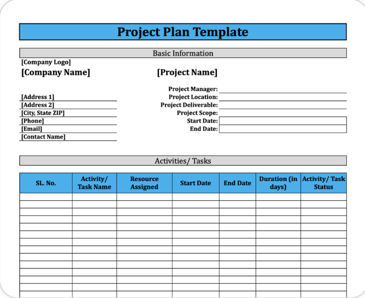 Blank Printable Projects Detail List Excel