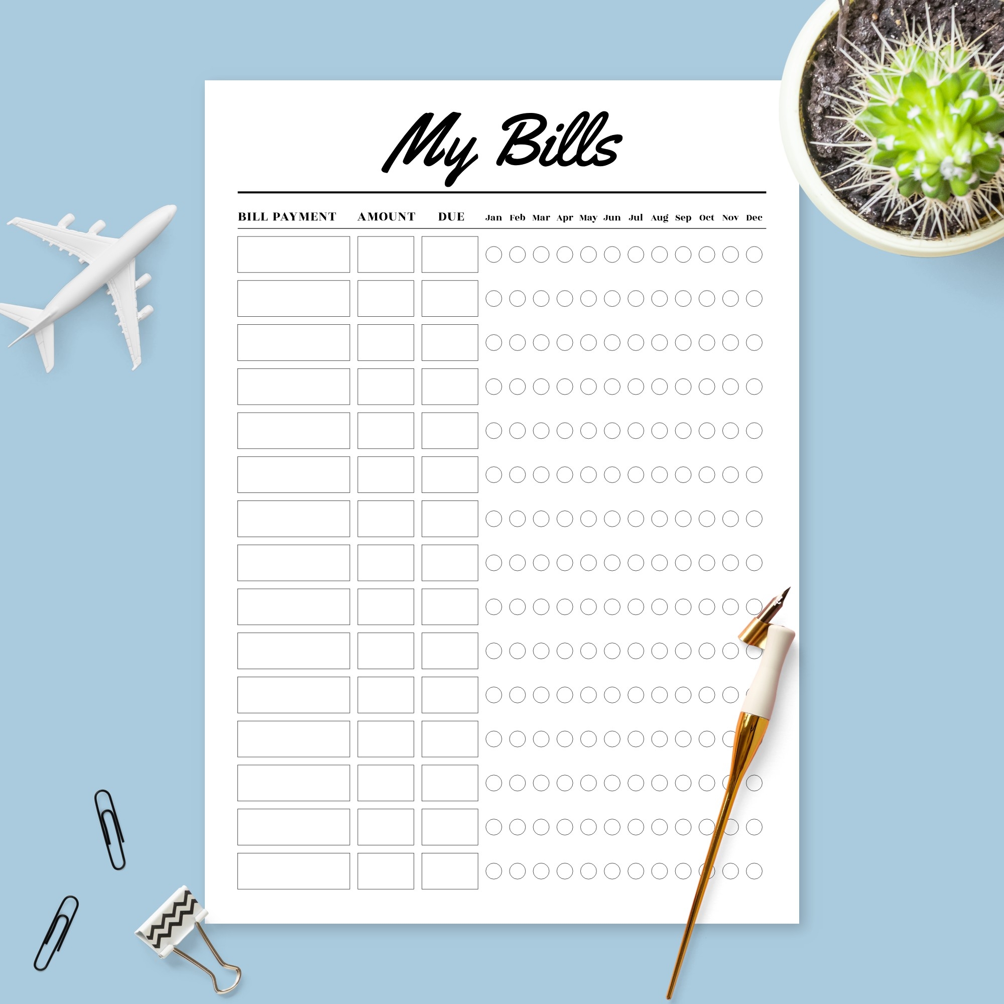 Free Printable Blank Bills Due Template