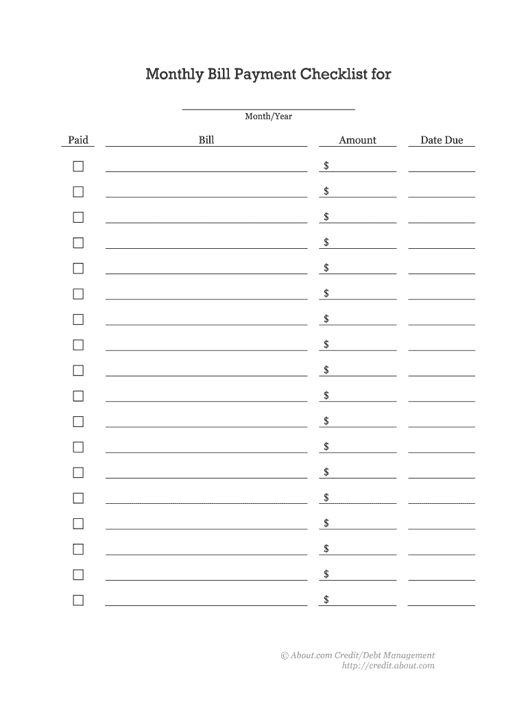 Free Printable Blank Payment Pages Bills