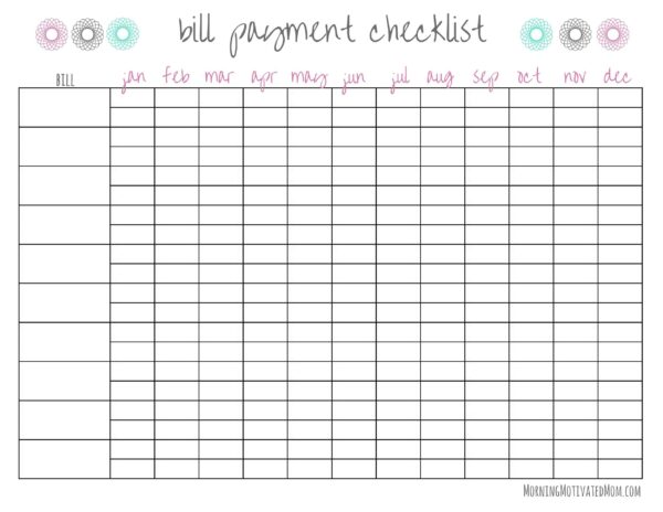 Blank Excel Sheet Printable Bill Pay