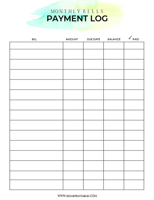 Bill Payment Free Printable Monthly Bill Organizer Sheets