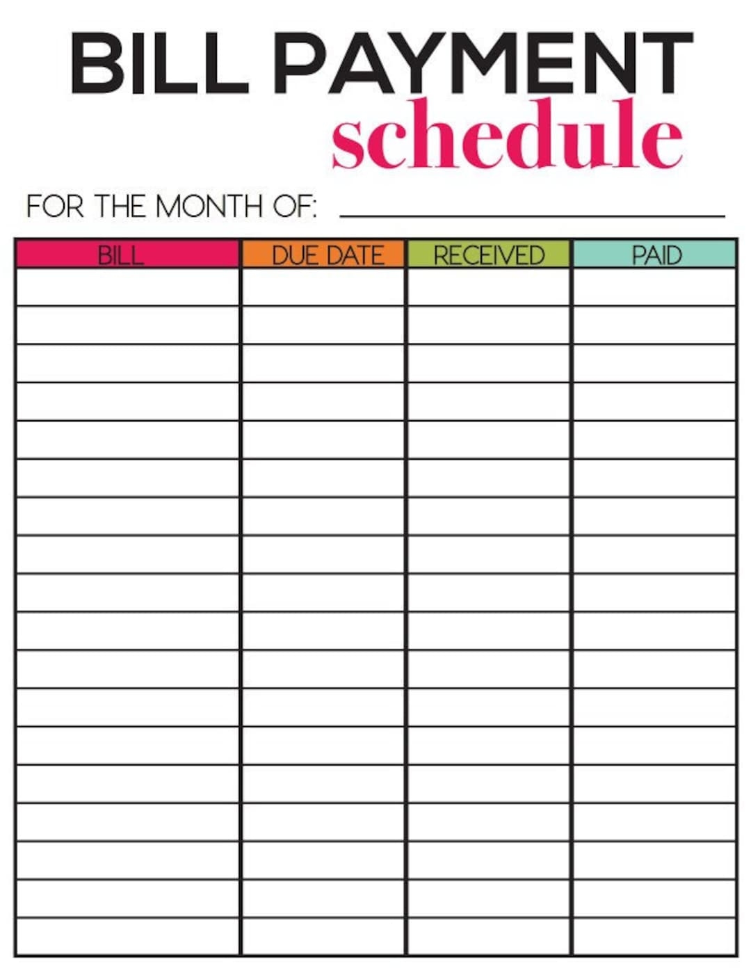Bill Payment Template Instant Download Digital Download Bills 