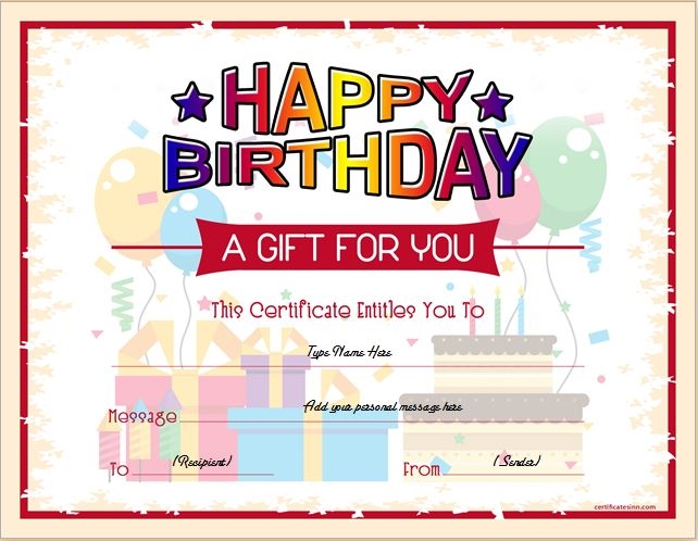 Birthday Gift Certificate Blank Template Printable