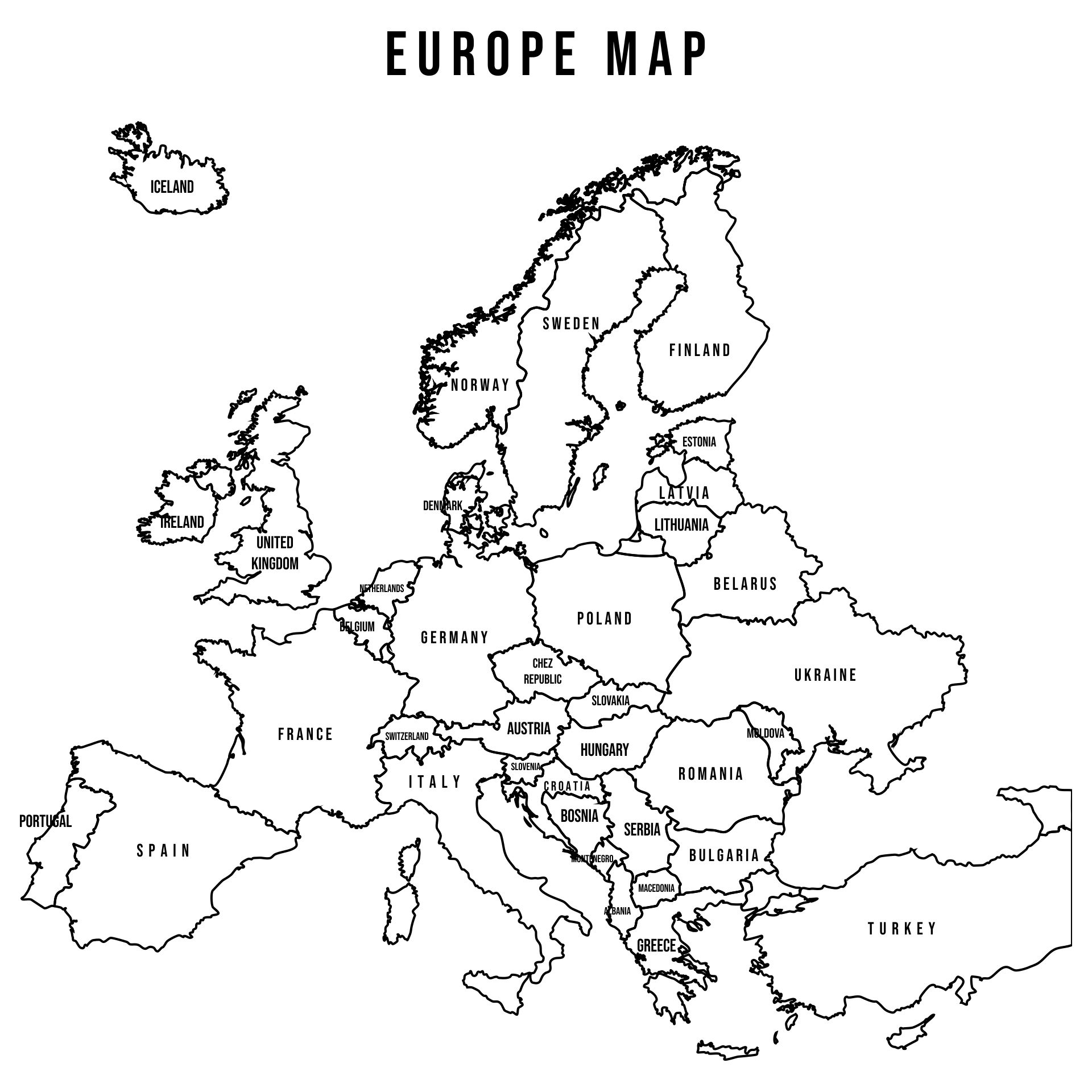 Black And White Europe Map 20 Free PDF Printables Printablee Black And White Europe Map 20 Free PDF Printables Printablee