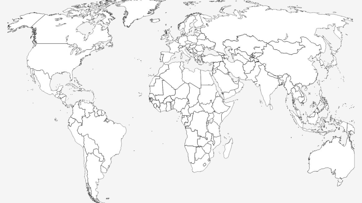 Black And White World Map 20 Free PDF Printables Printablee