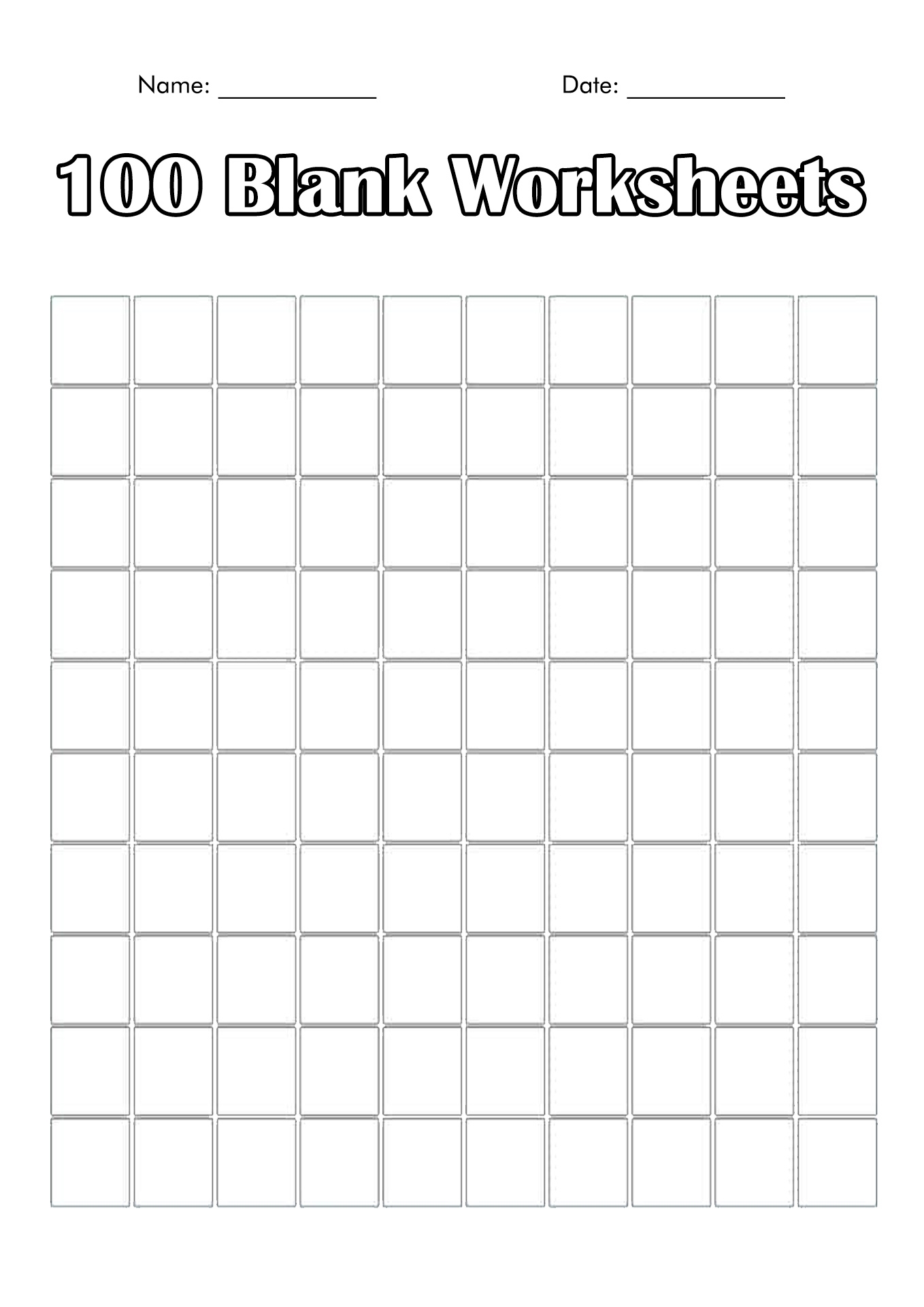 Board With 100 Blank Squares Printable