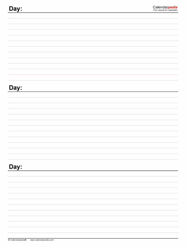 Blank 3 Day Per Page Printable Calendar
