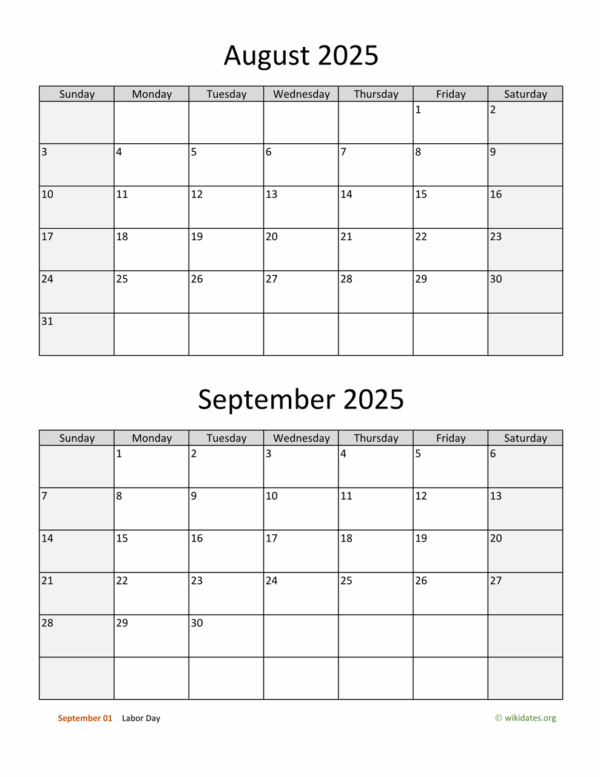 Blank Printable Calendar August September 2025