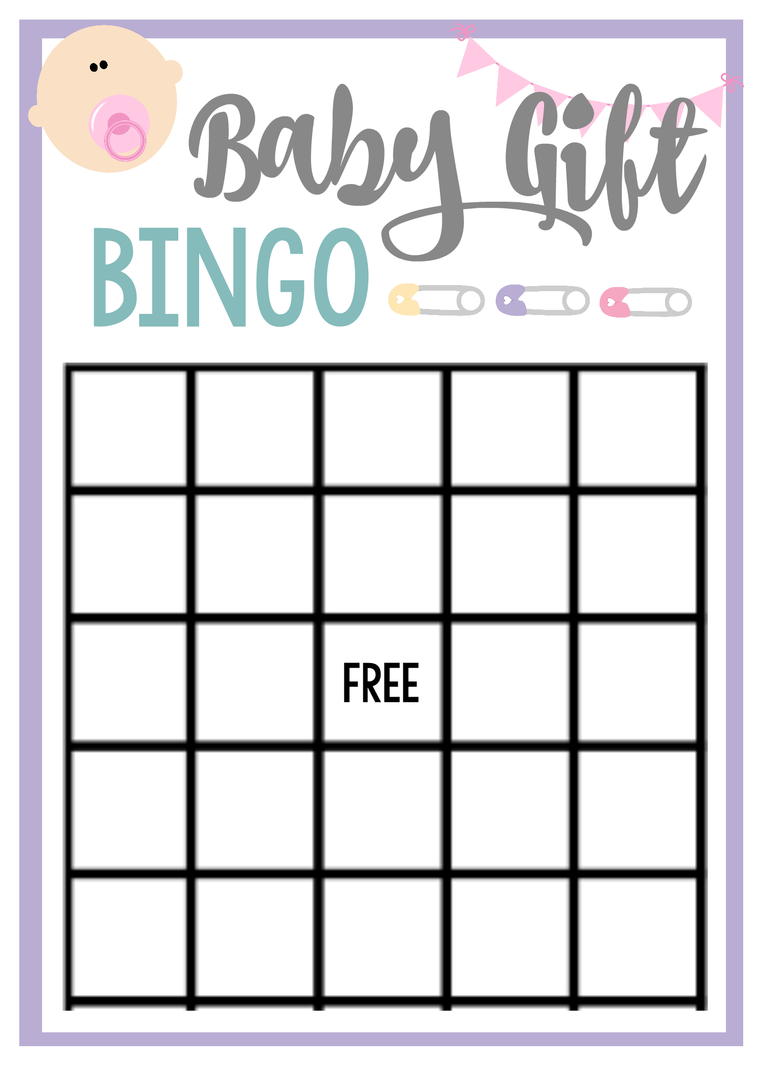 Printable 5x7 Blank Baby Bingo Card