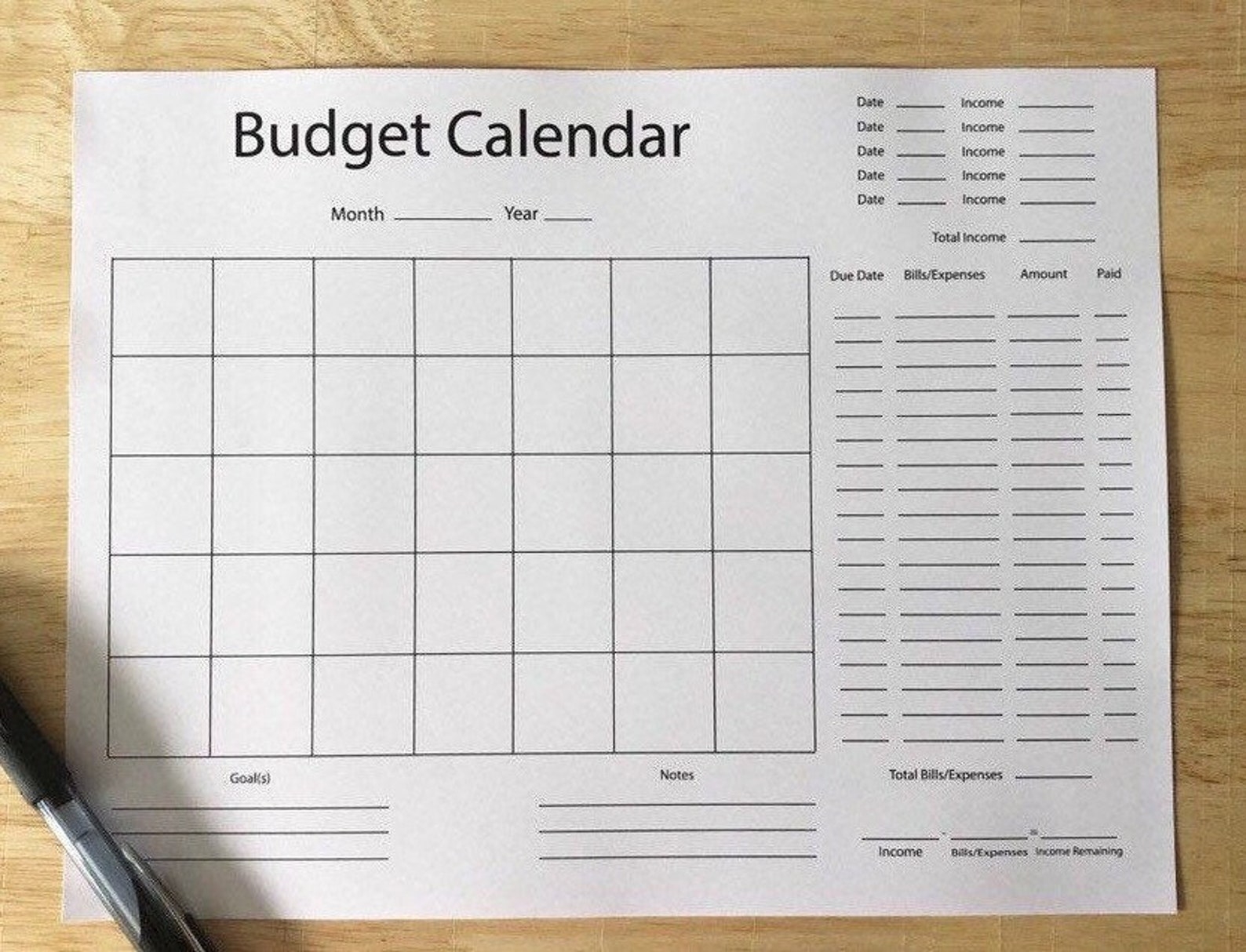 Blank Monthly Budget Calendar 2025 Printable
