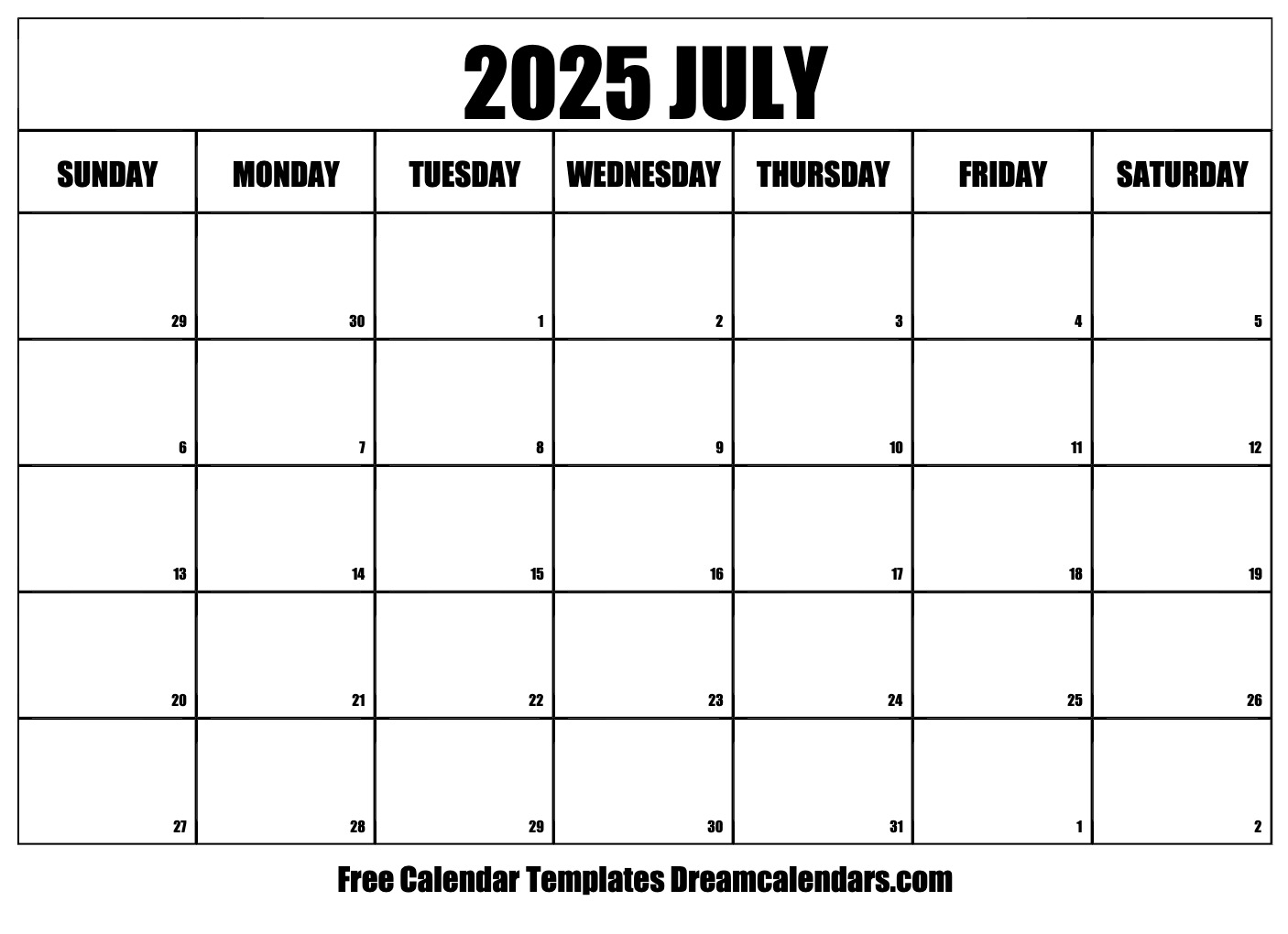 Blank Calendar 2025 July Ashley H Chapple