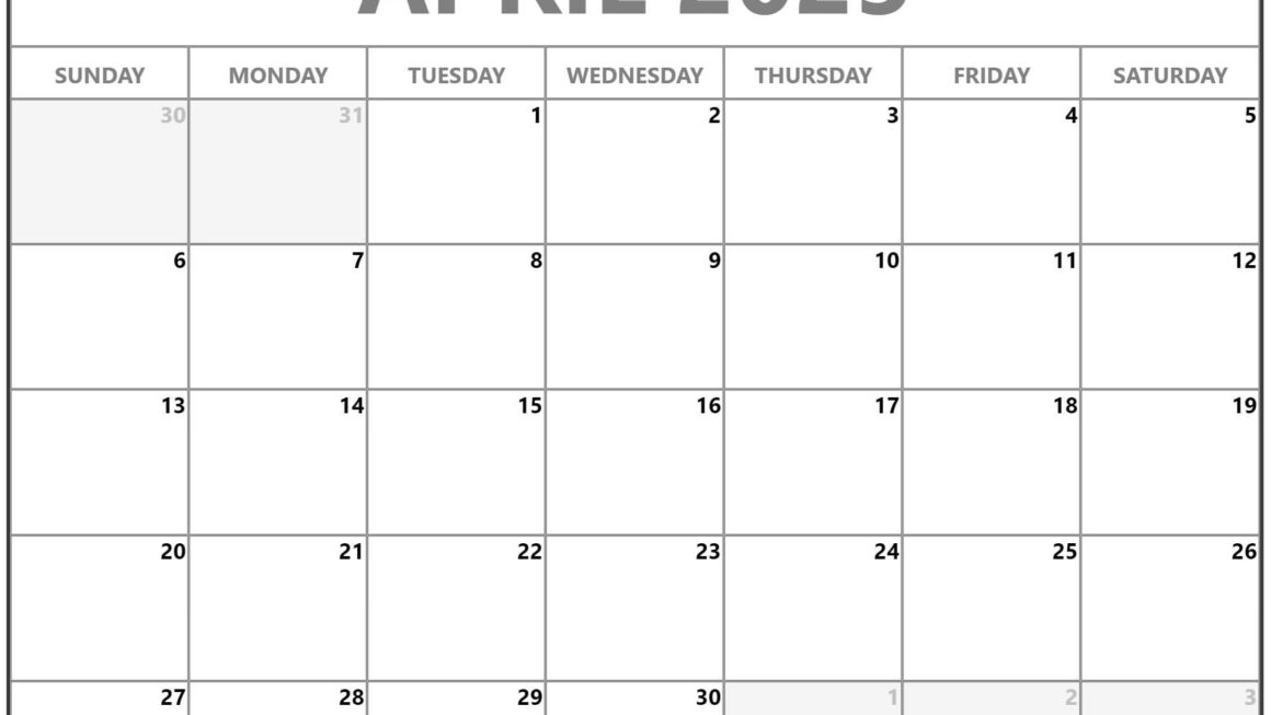 Blank Calendar 2025 Printable April Aidan Sharwood