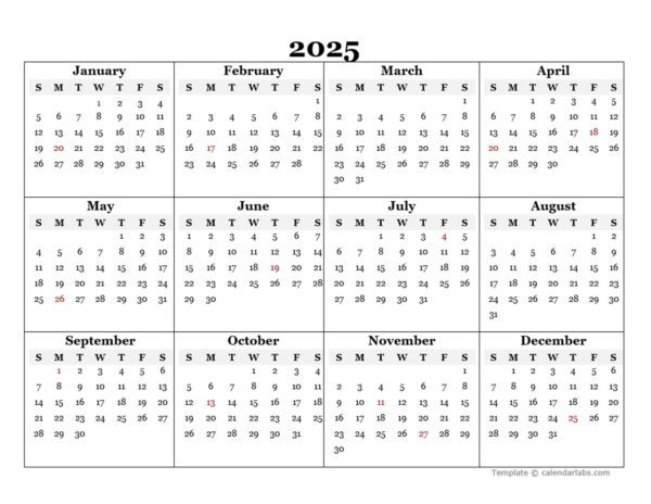 Free Blank 2025 Yearly Calendar Printable