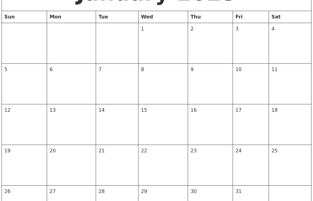 Blank Calendar For 2025 January Koby Howie