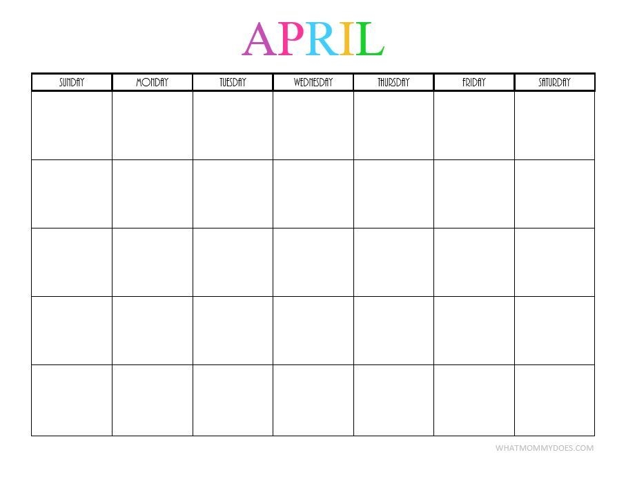 Free Printable Blank April Calendars For Kids