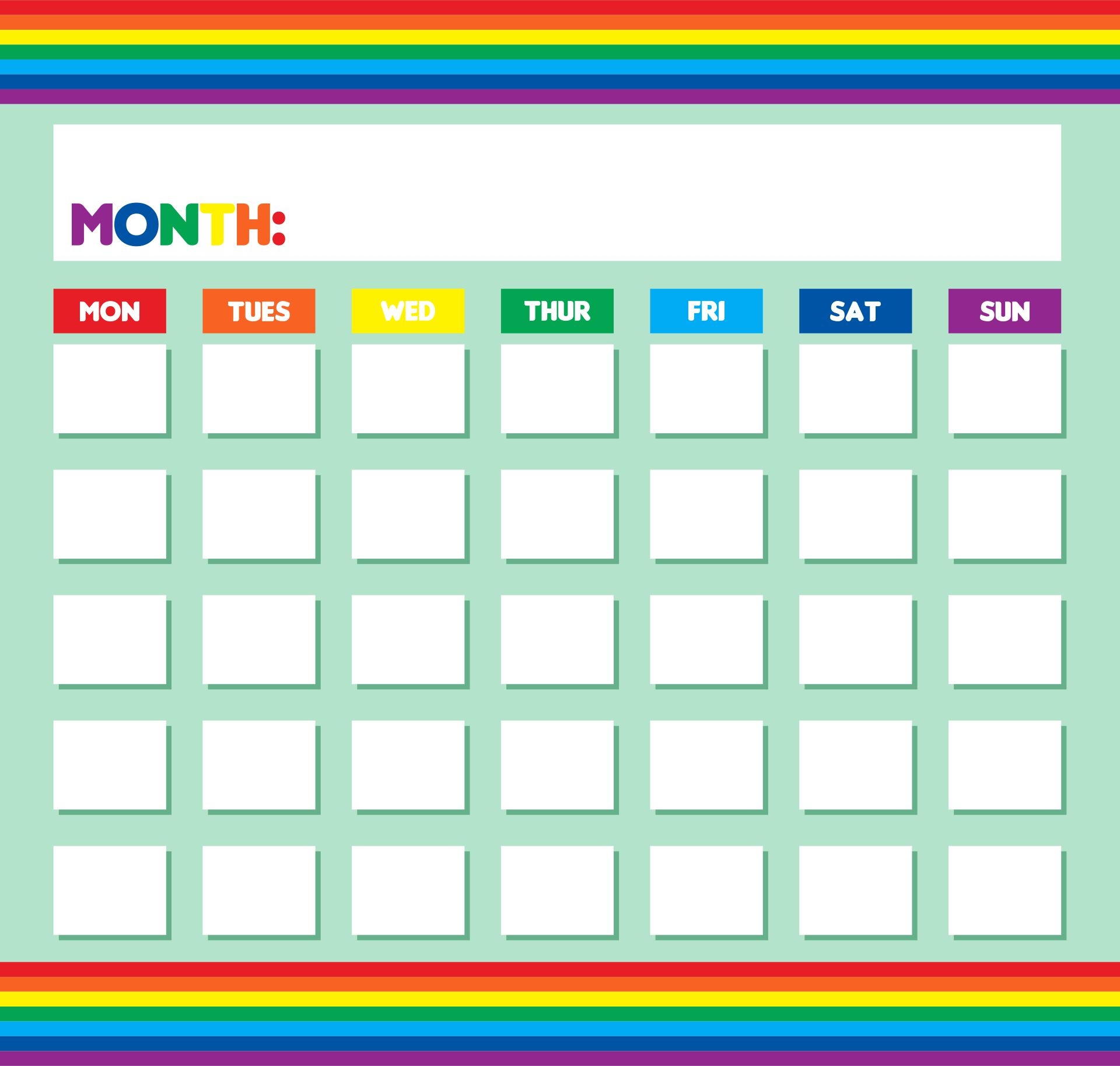 Blank Calendar Printable Colorful Blank Calendar Printable Colorful