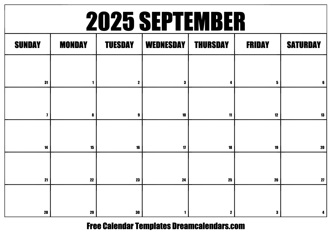 Blank Monthly Calendar 2025 Printable Sept