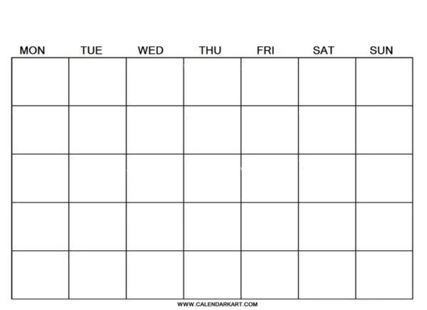 Large Printable Undated Calendar Monday Blank