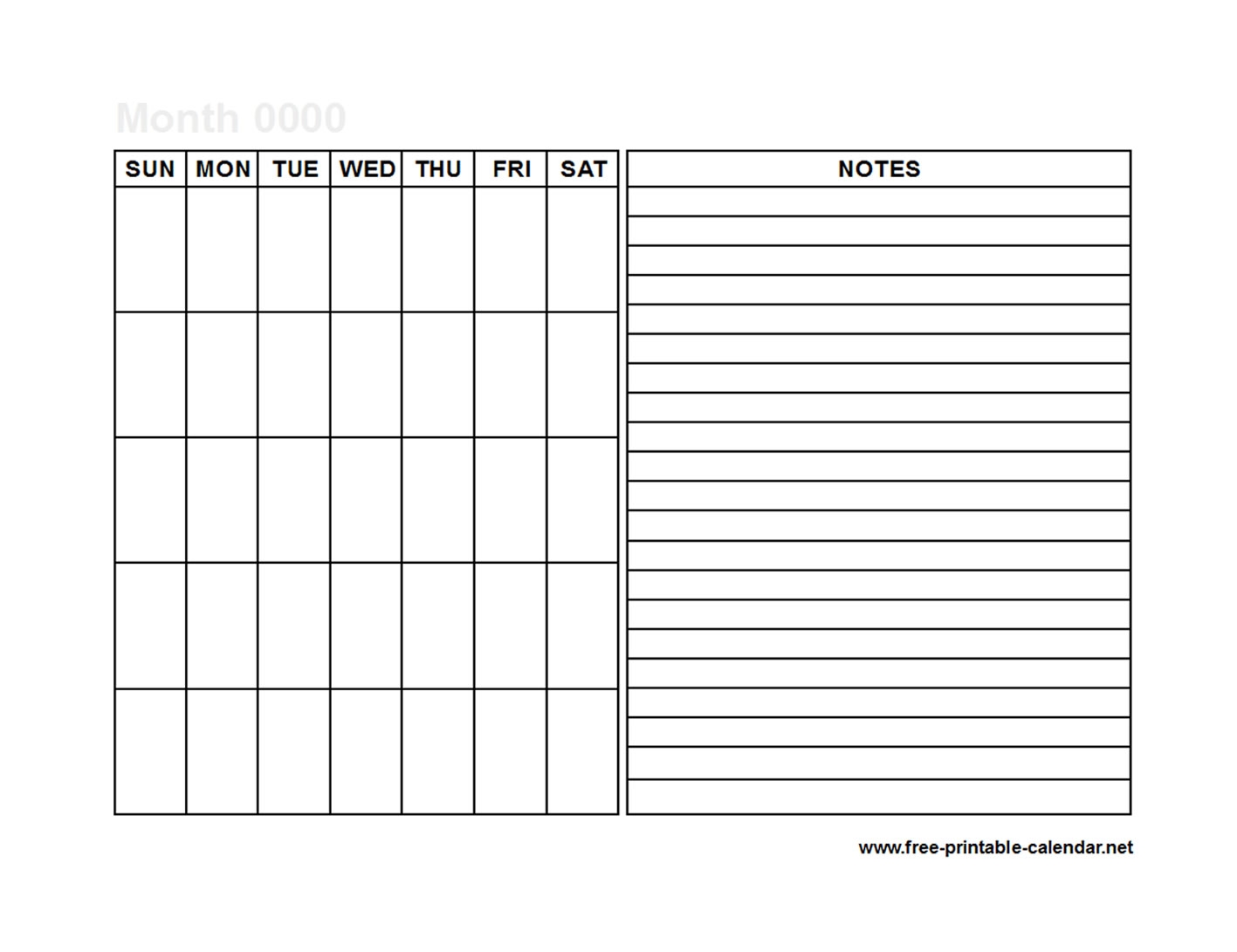 Blank Printable Calenders With Note Space Blank Printable Calenders With Note Space